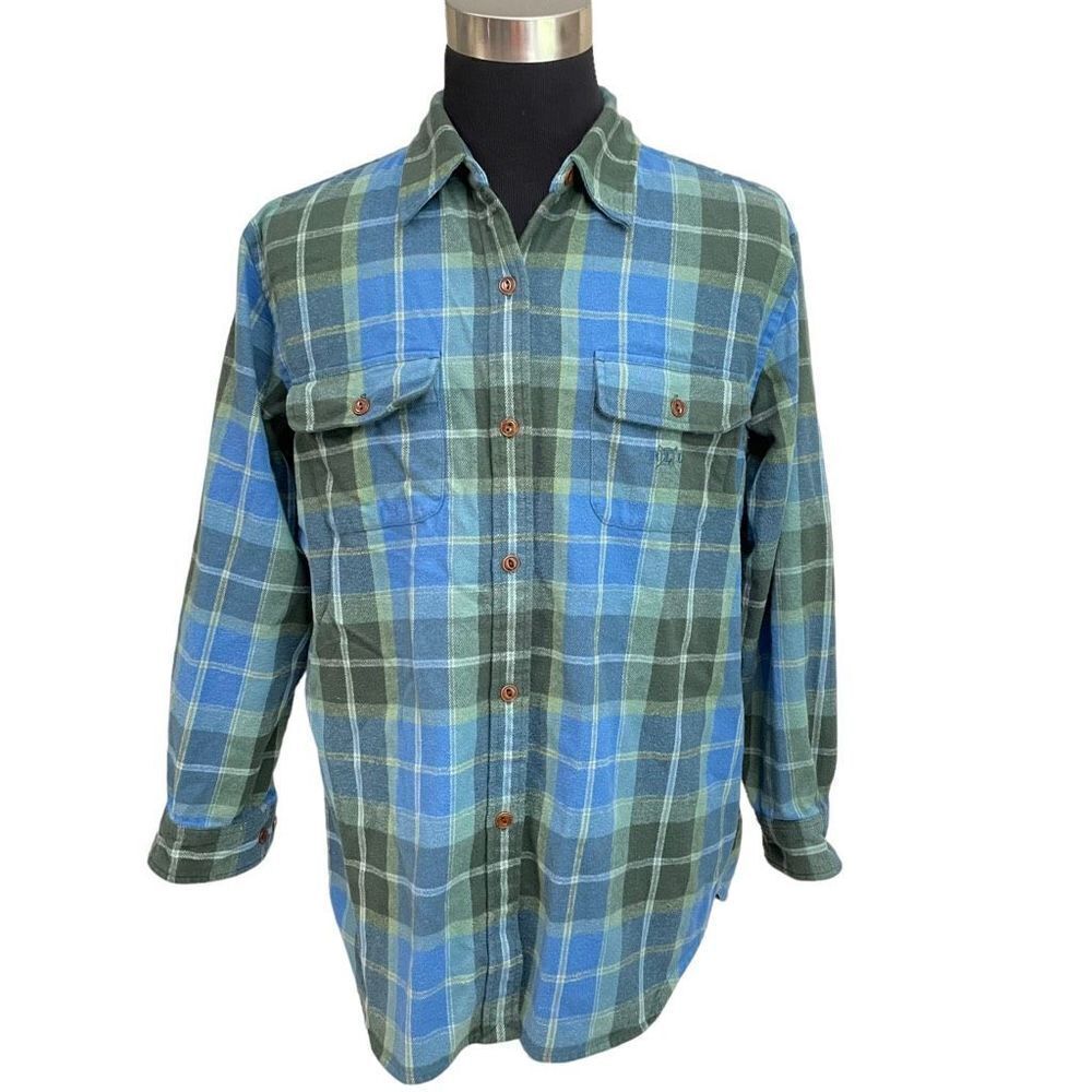 LAUREN RALPH LAUREN Vintage Men’s Blue Plaid Button down‎ Flannel Shirt sz L